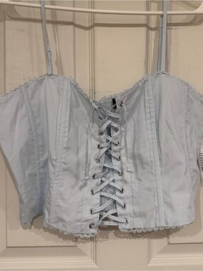 Beverly & Beck Love Language Baby Blue Lace-Up Corset Crop Top